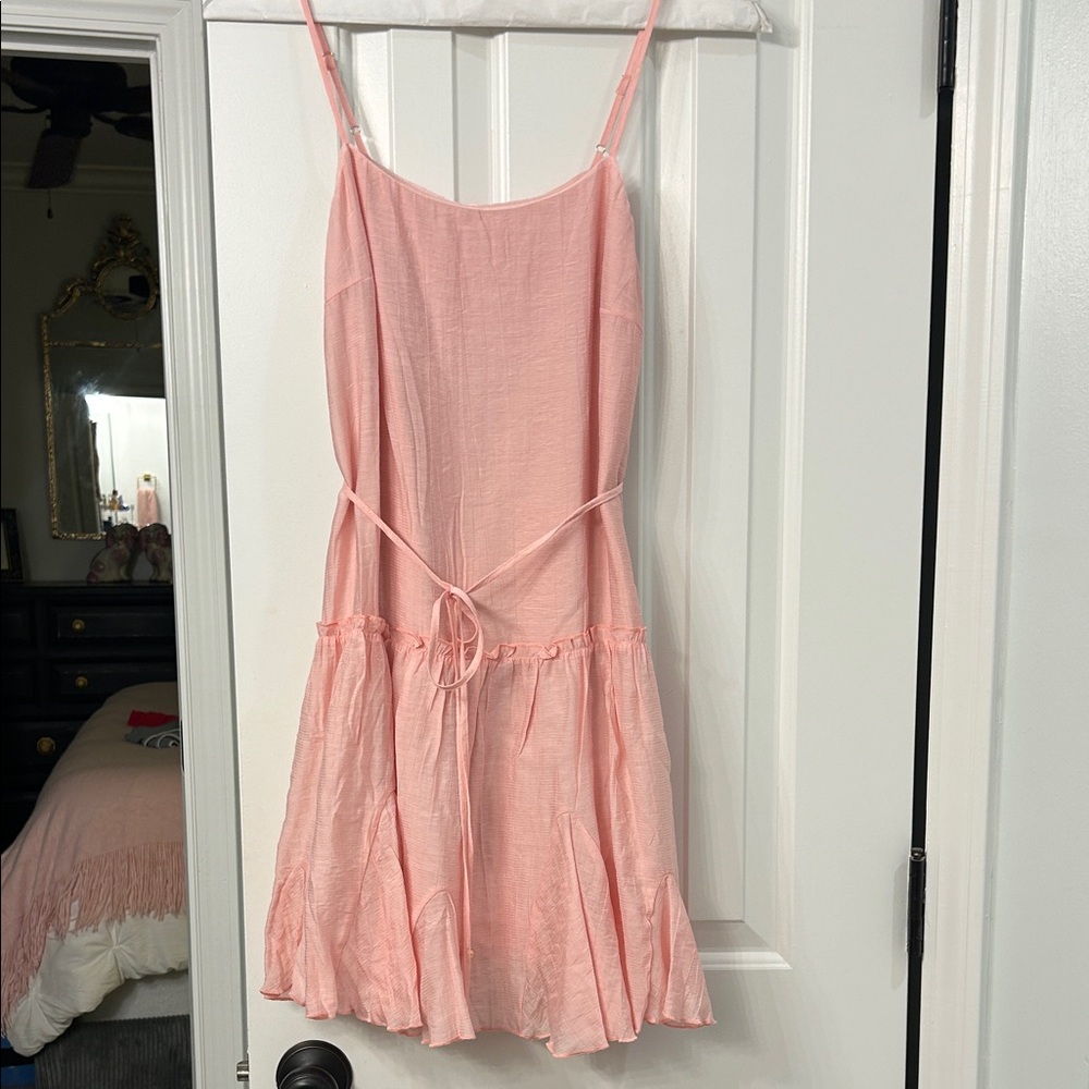Pink Spaghetti Strap Dress with Tie Waist